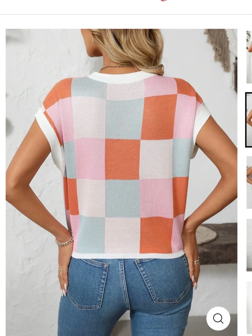 NWT Checked Knit Cap Sleeve Top - Multicolor - Picture 2 of 5